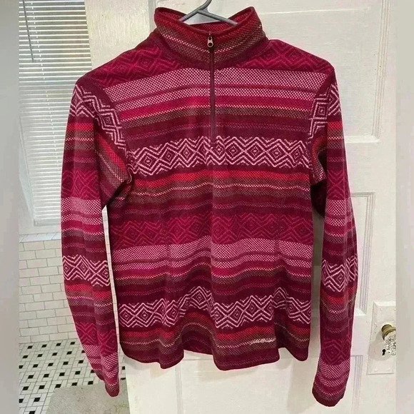 Eddie Bauer colorful tribal striped fleece like pullover quarterzip sweatshirt - Picture 1 of 9